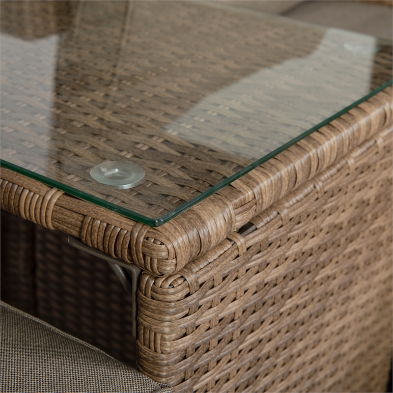 Indoor/Outdoor Modular Loveseat Sofa Set with Table and Ottomans in Gray/Natural