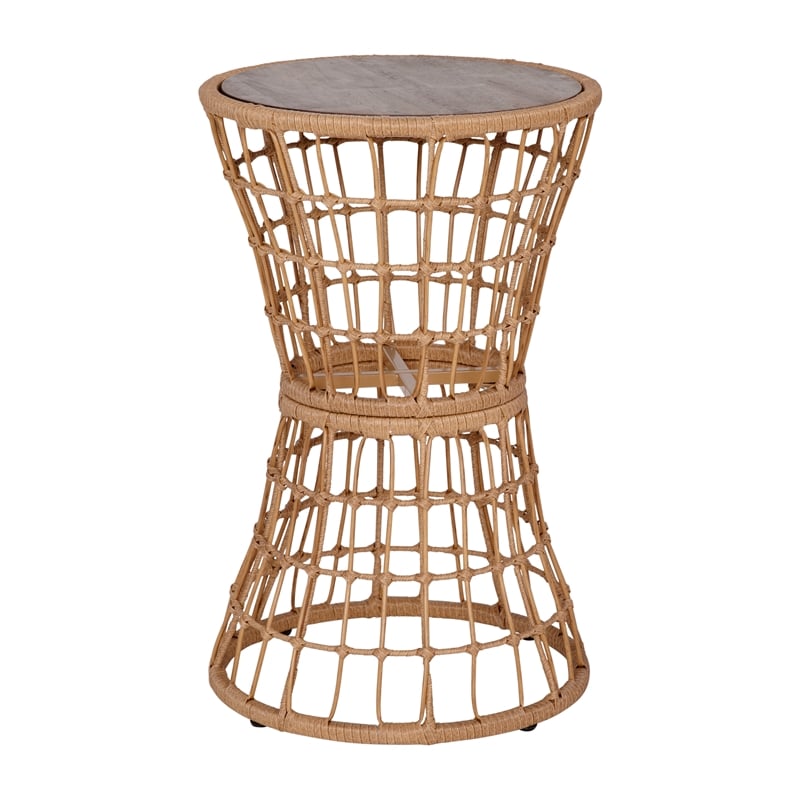 Indoor/Outdoor Natural Boho Rattan Rope Bistro Set with Side Table and Cushions