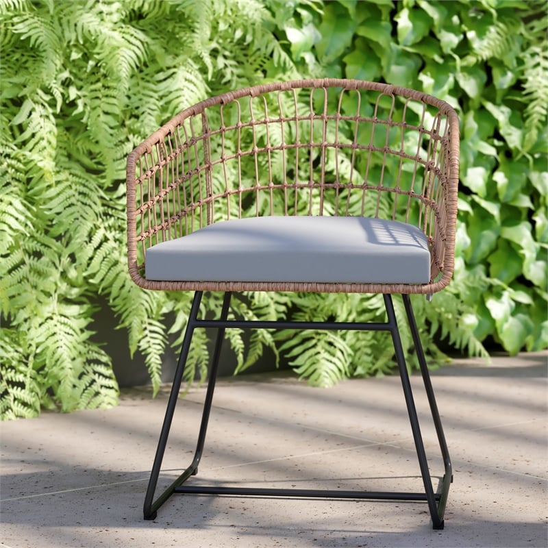 Indoor/Outdoor Natural Boho Rattan Rope Bistro Set with Side Table and Cushions