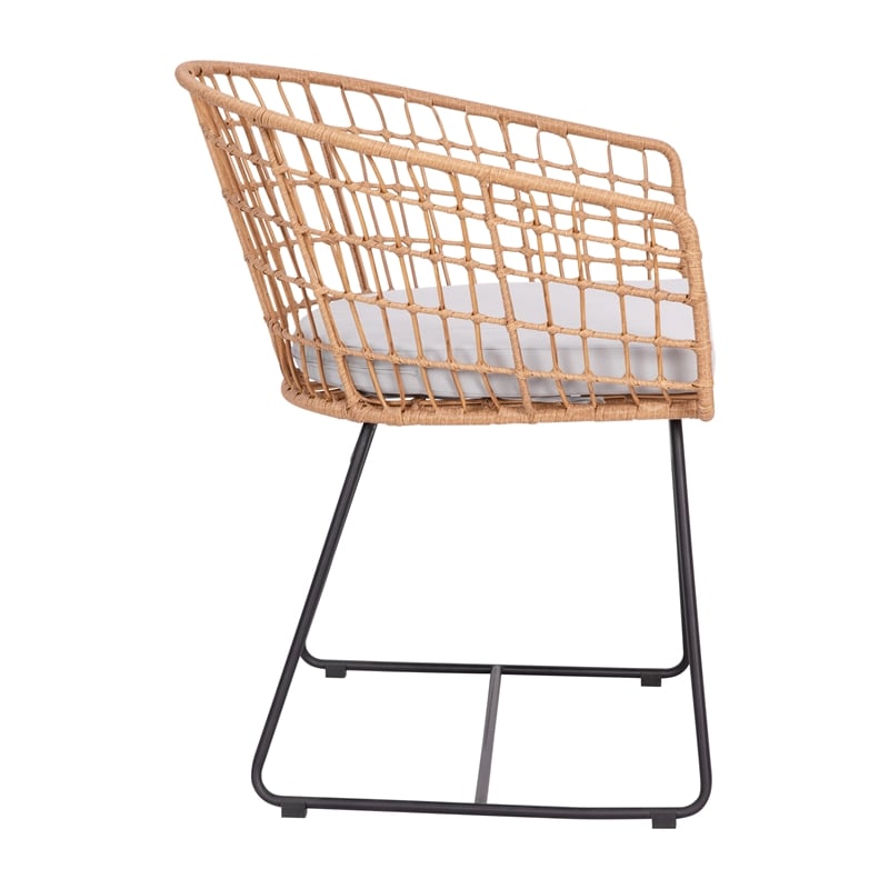 Indoor/Outdoor Natural Boho Rattan Rope Bistro Set with Side Table and Cushions