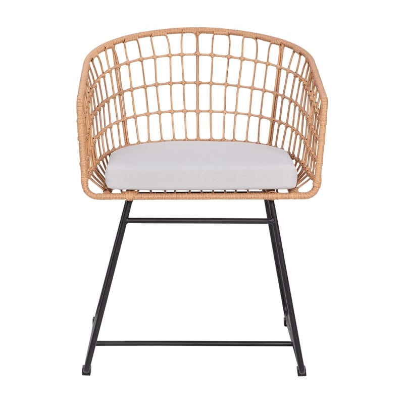 Indoor/Outdoor Natural Boho Rattan Rope Bistro Set with Side Table and Cushions