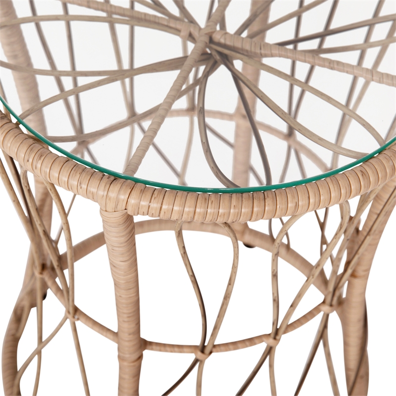 Indoor/Outdoor Rattan Rope Bistro Set Glass Top Table & Cushions-Tan/Black