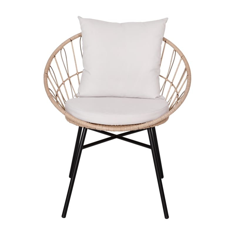 Indoor/Outdoor Rattan Rope Bistro Set Glass Top Table & Cushions-Tan/Light Gray