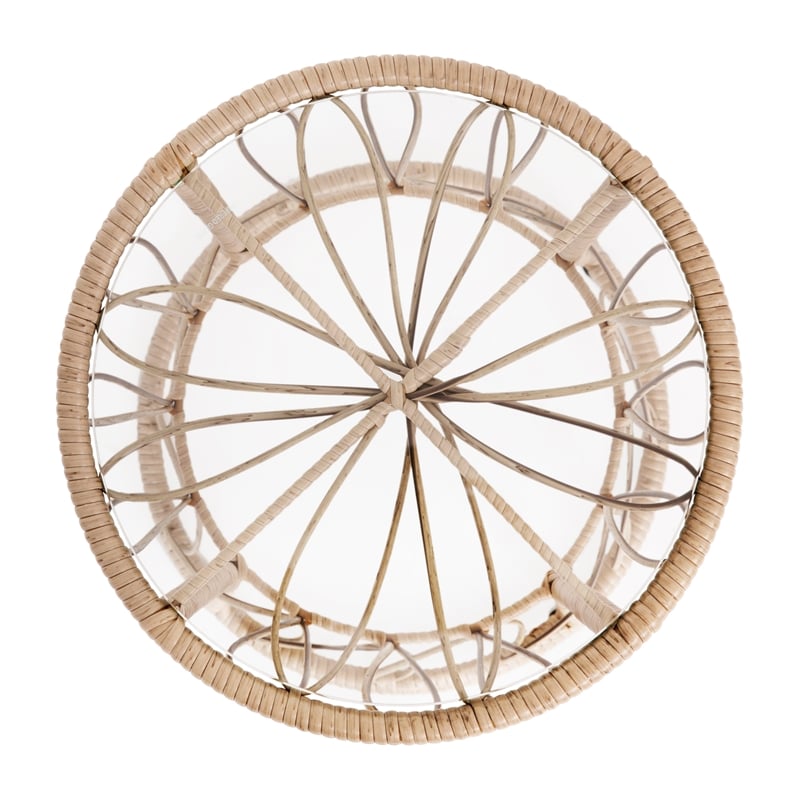 Indoor/Outdoor Rattan Rope Bistro Set Glass Top Table & Cushions-Tan/Light Gray