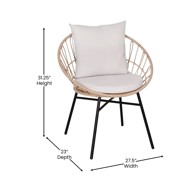 Indoor/Outdoor Rattan Rope Bistro Set Glass Top Table & Cushions-Tan/Light Gray