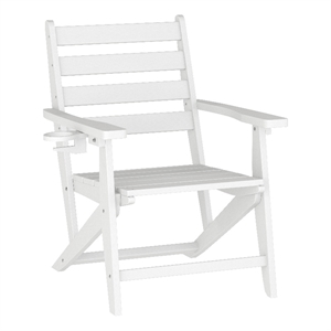 All-Weather Commercial Adirondack Dining Chair with Fold Out Cupholder - White