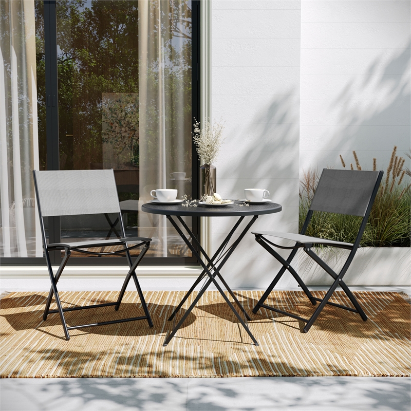 2 Pack Commercial Outdoor Flex Comfort Folding Chair with Metal Frame in Gray