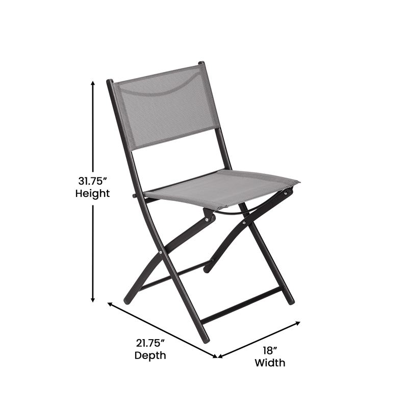 2 Pack Commercial Outdoor Flex Comfort Folding Chair with Metal Frame in Gray