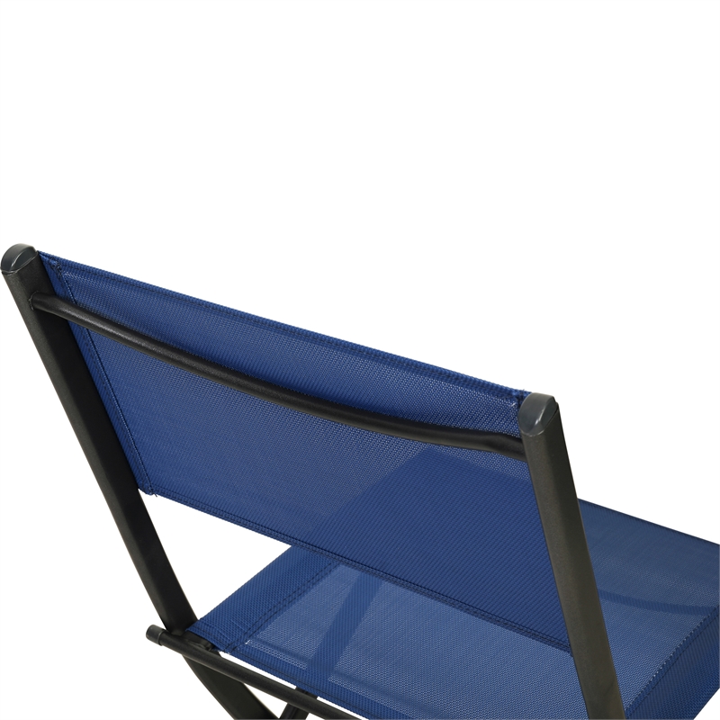 2 Pack Commercial Outdoor Flex Comfort Folding Chair with Metal Frame in Navy