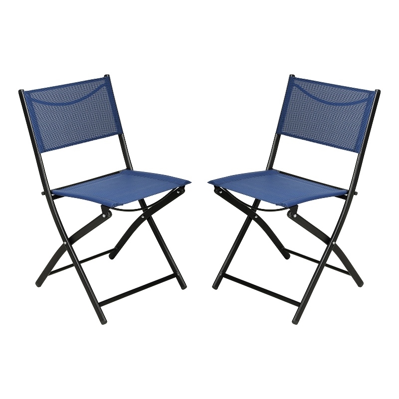2 Pack Commercial Outdoor Flex Comfort Folding Chair with Metal Frame in Navy