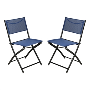 2 Pack Commercial Outdoor Flex Comfort Folding Chair with Metal Frame in Navy
