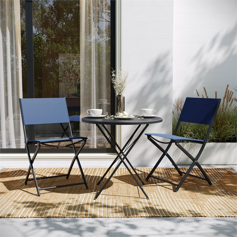 2 Pack Commercial Outdoor Flex Comfort Folding Chair with Metal Frame in Navy