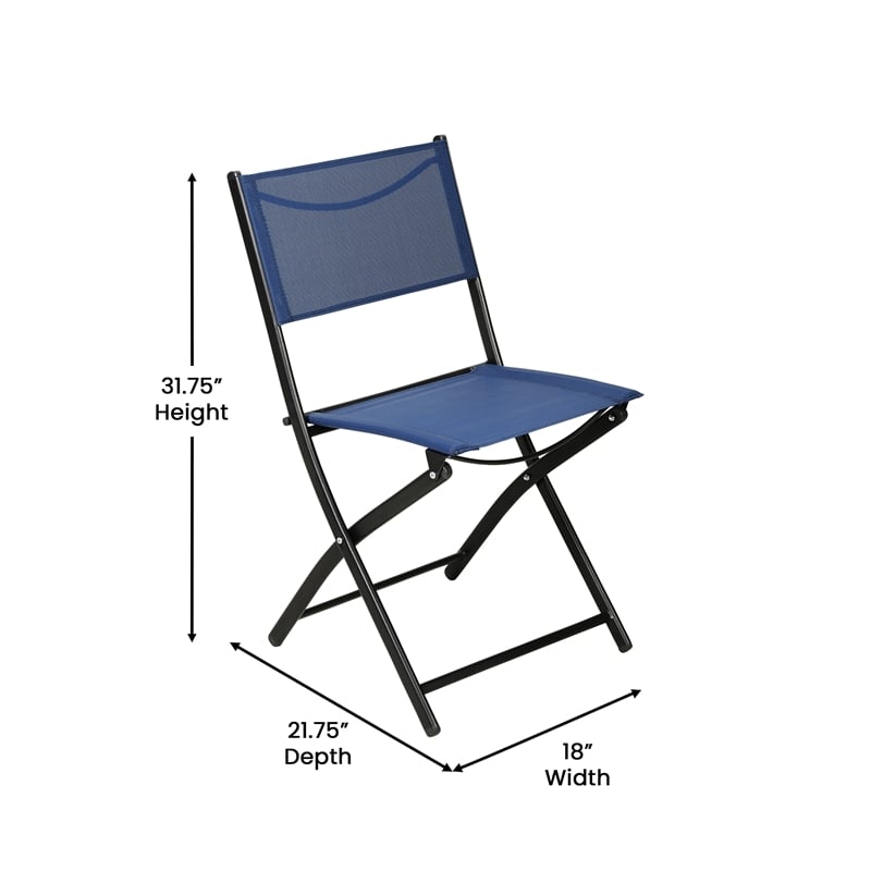 2 Pack Commercial Outdoor Flex Comfort Folding Chair with Metal Frame in Navy