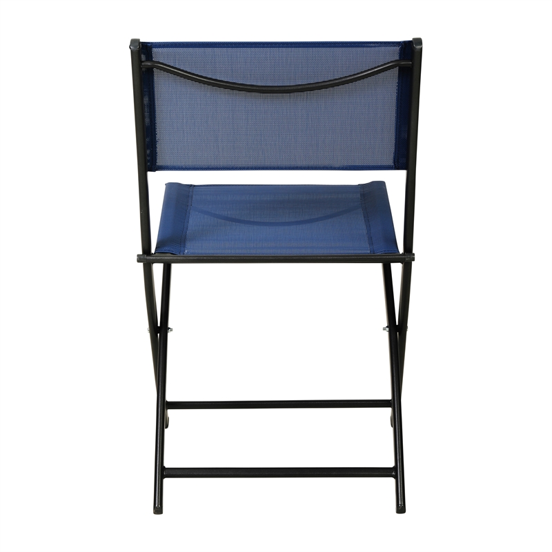 2 Pack Commercial Outdoor Flex Comfort Folding Chair with Metal Frame in Navy