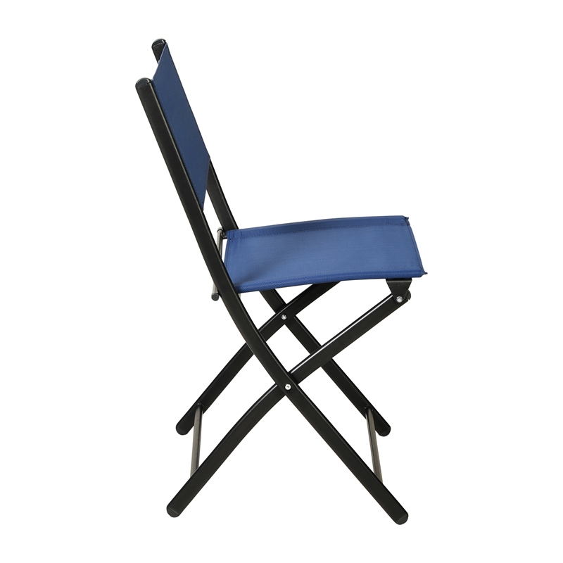 2 Pack Commercial Outdoor Flex Comfort Folding Chair with Metal Frame in Navy