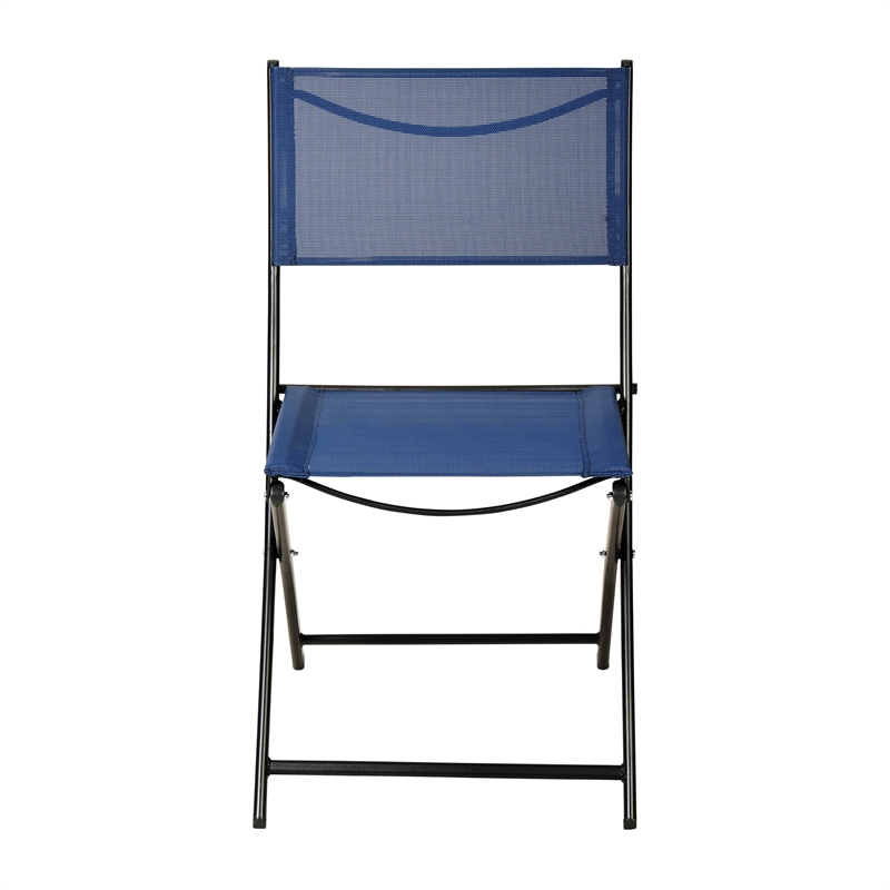 2 Pack Commercial Outdoor Flex Comfort Folding Chair with Metal Frame in Navy