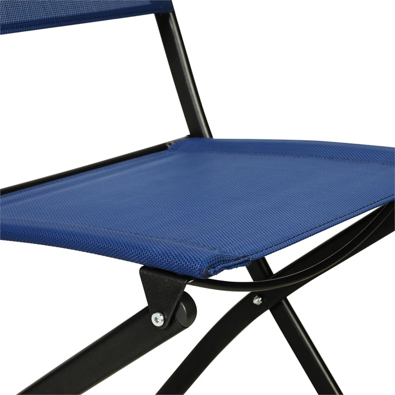 2 Pack Commercial Outdoor Flex Comfort Folding Chair with Metal Frame in Navy