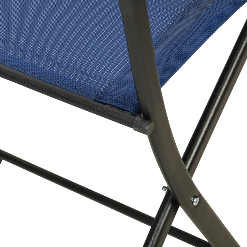 2 Pack Commercial Outdoor Flex Comfort Folding Chair with Metal Frame in Navy