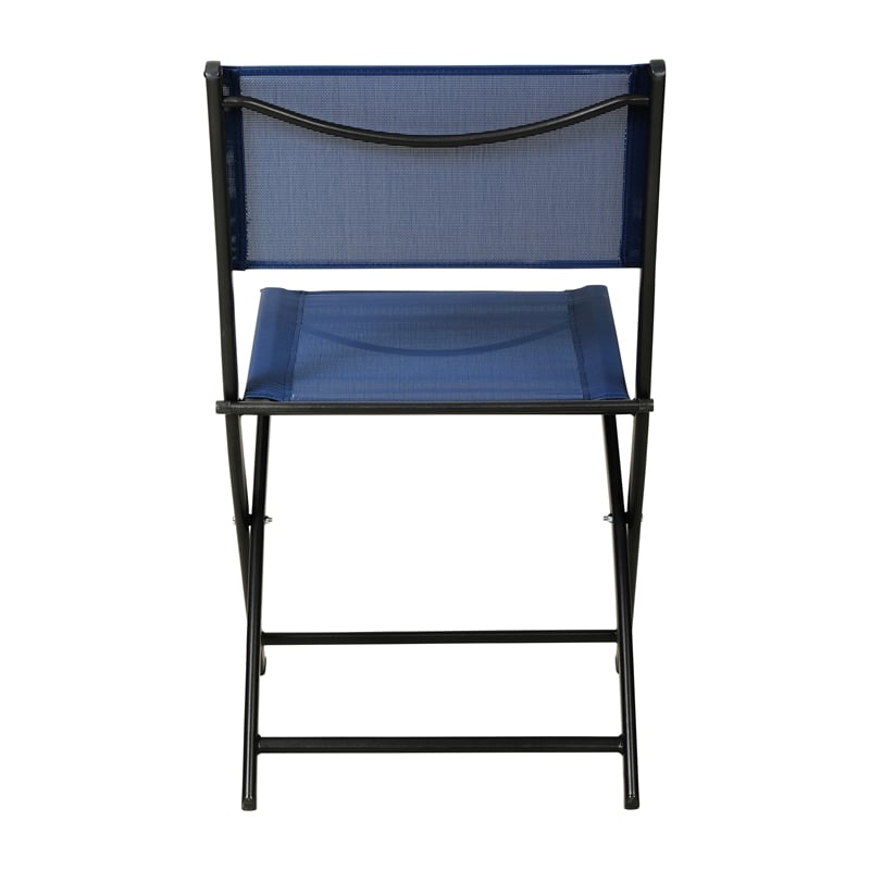 2 Pack Commercial Outdoor Flex Comfort Folding Chair with Metal Frame in Navy