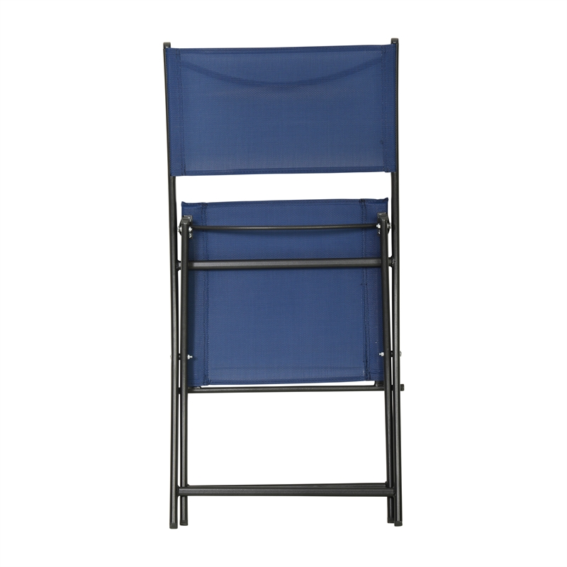 2 Pack Commercial Outdoor Flex Comfort Folding Chair with Metal Frame in Navy
