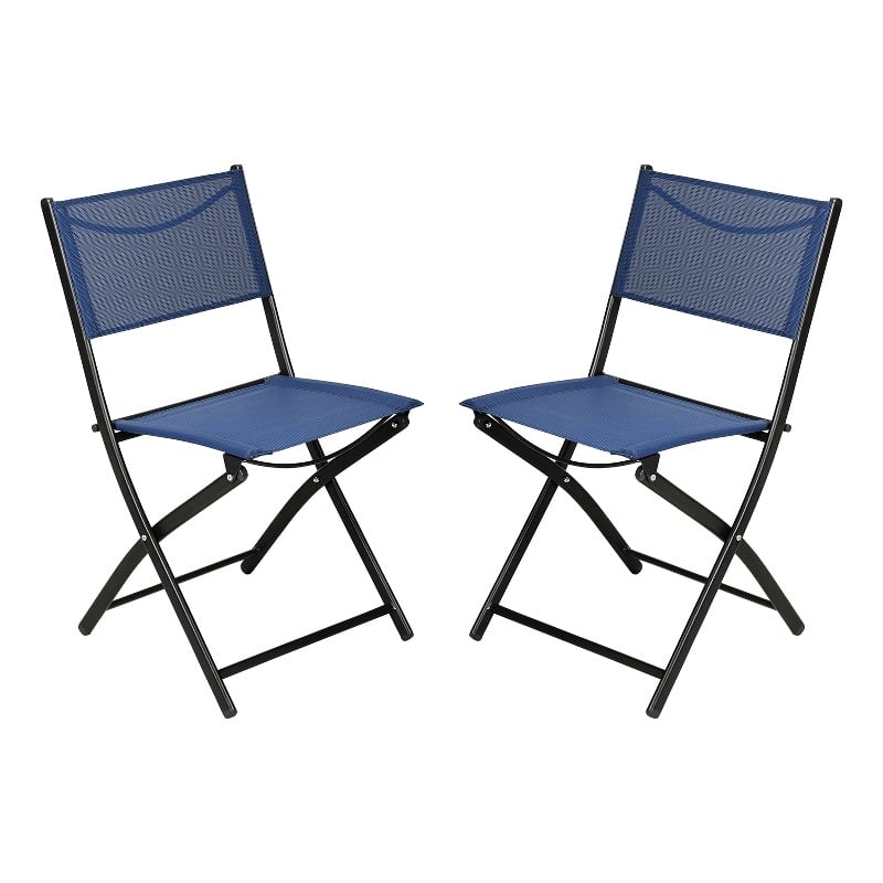 2 Pack Commercial Outdoor Flex Comfort Folding Chair with Metal Frame in Navy