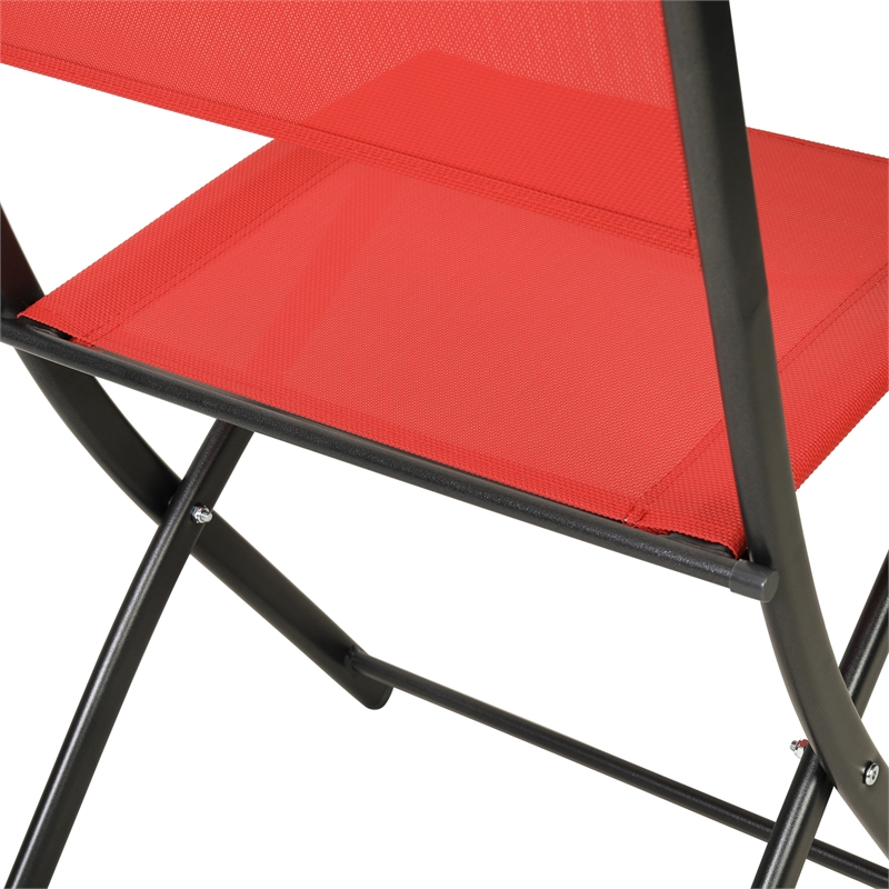 2 Pack Commercial Outdoor Flex Comfort Folding Chair with Metal Frame in Red
