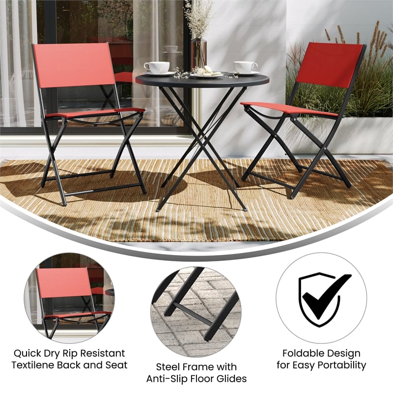 2 Pack Commercial Outdoor Flex Comfort Folding Chair with Metal Frame in Red