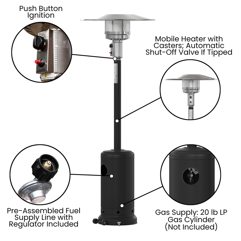 Outdoor Patio Heater - Black - 7.5 Feet Round Steel Patio Heater - 40 000 BTU's