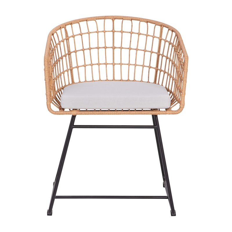 2PK Indoor/Outdoor Natural Boho Rattan Rope Club Chairs-Light Gray Seat Cushions