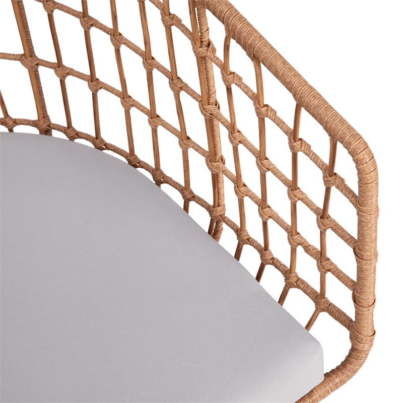 2PK Indoor/Outdoor Natural Boho Rattan Rope Club Chairs-Light Gray Seat Cushions
