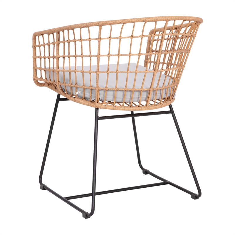 2PK Indoor/Outdoor Natural Boho Rattan Rope Club Chairs-Light Gray Seat Cushions