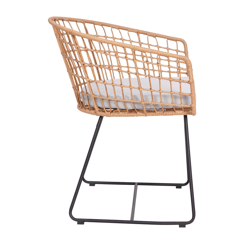 2PK Indoor/Outdoor Natural Boho Rattan Rope Club Chairs-Light Gray Seat Cushions