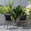 Indoor/Outdoor Boho Rattan Rope Chairs with Back & Seat Cushions - Tan/Black