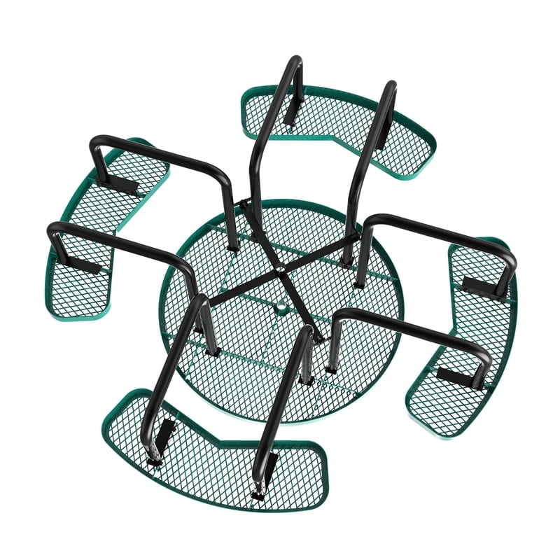Commercial 46 Inch Round Expanded Mesh Metal Picnic Table with Anchors - Green