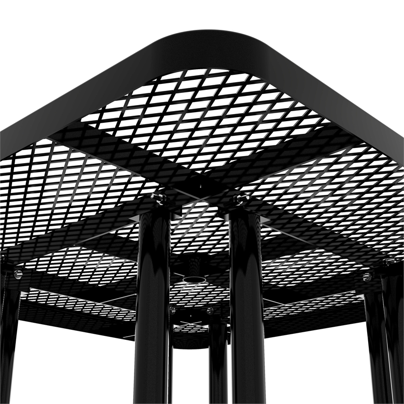 Commercial Grade 46 Inch Square Expanded Mesh Metal Outdoor Picnic Table - Black