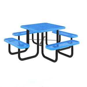 Commercial Grade 46 Inch Square Expanded Mesh Metal Outdoor Picnic Table - Blue