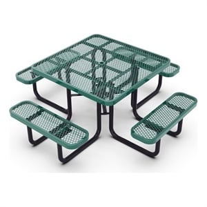 Commercial Grade 46 Inch Square Expanded Mesh Metal Outdoor Picnic Table - Green
