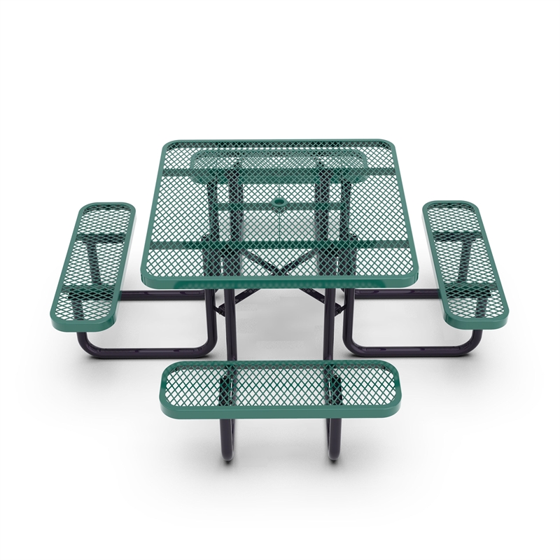 Commercial Grade 46 Inch Square Expanded Mesh Metal Outdoor Picnic Table - Green