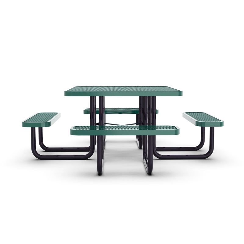 Commercial Grade 46 Inch Square Expanded Mesh Metal Outdoor Picnic Table - Green