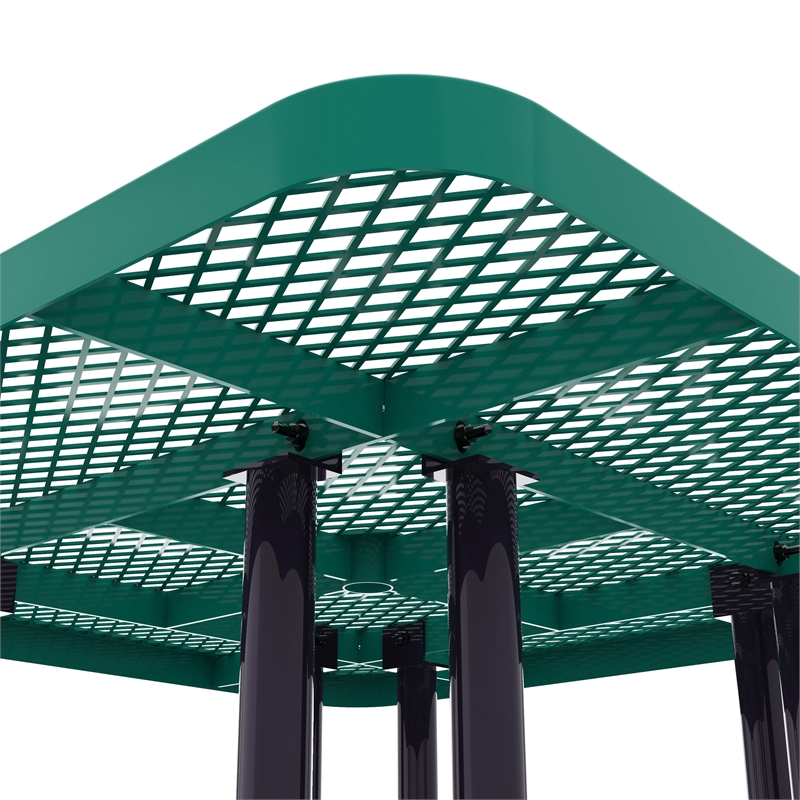 Commercial Grade 46 Inch Square Expanded Mesh Metal Outdoor Picnic Table - Green