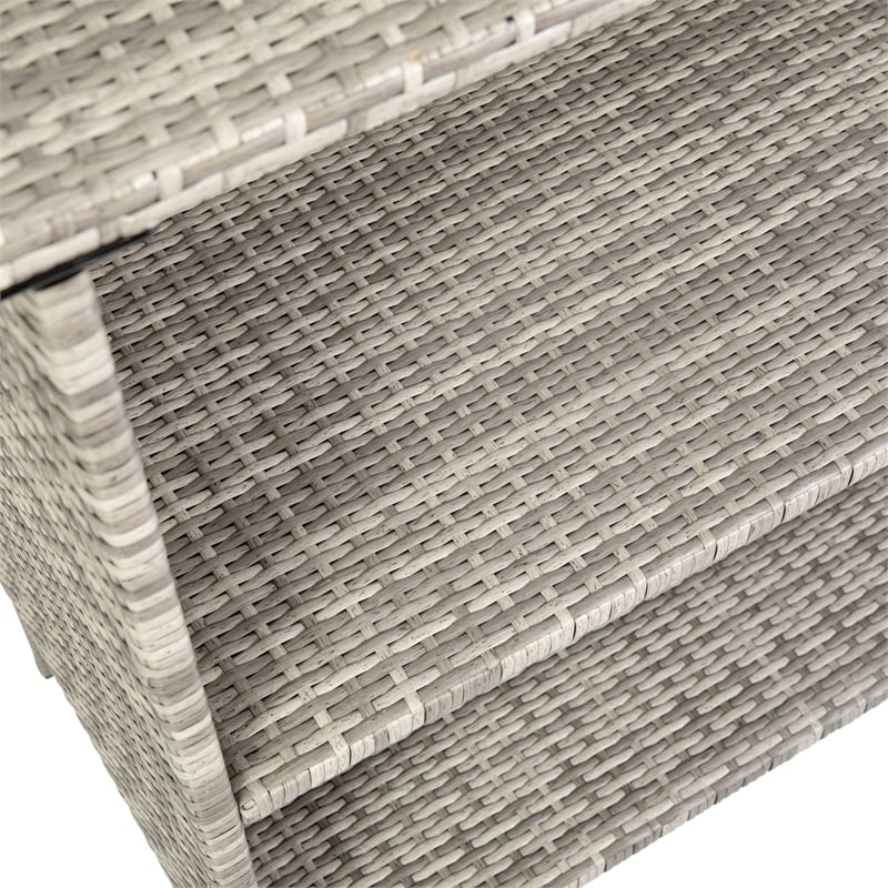 Indoor/Outdoor Wicker Rattan Patio Bar Counter Table with Two Shelves in Gray