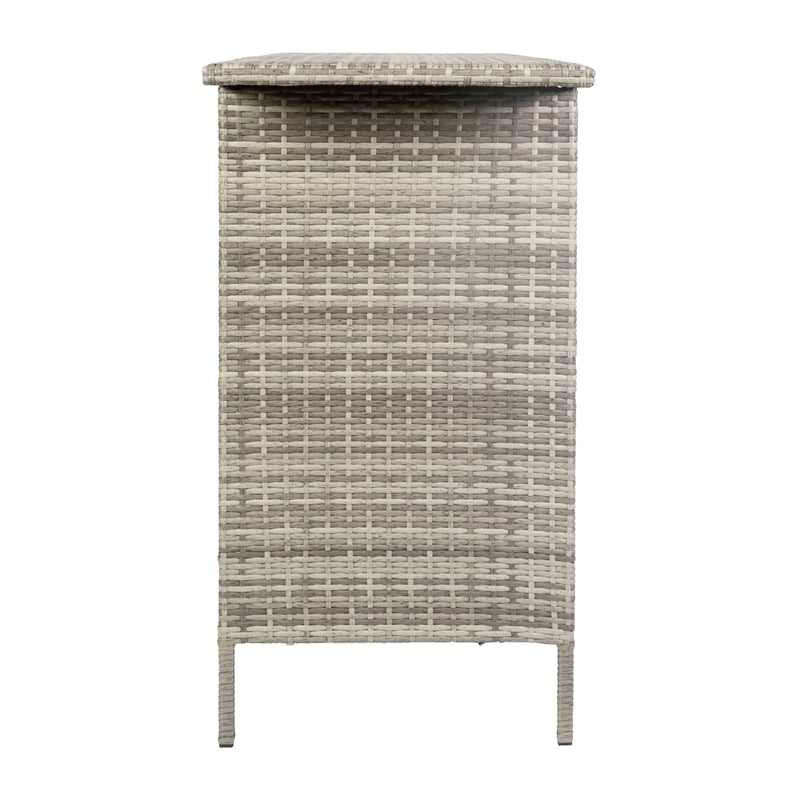Indoor/Outdoor Wicker Rattan Patio Bar Counter Table with Two Shelves in Gray