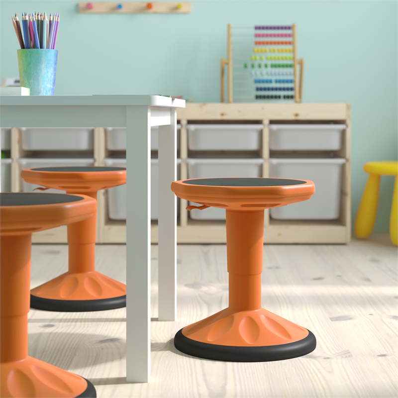 Kids Adjustable Height Active Learning Stool for Classroom and Home in Orange