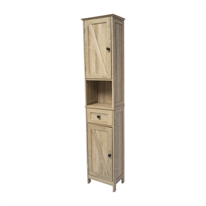 Farmhouse Freestanding Linen Tower with Shelves Drawer and Doors - Brown