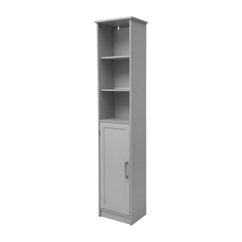 Modern Freestanding Linen Tower with Shelves and Magnetic Close Door - Gray