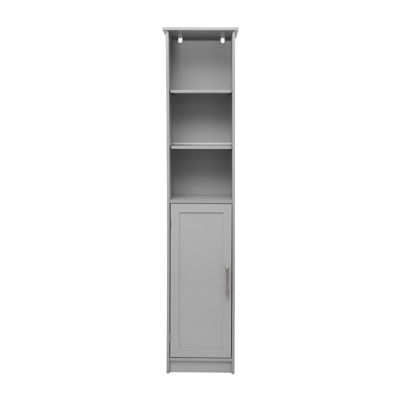 Modern Freestanding Linen Tower with Shelves and Magnetic Close Door - Gray