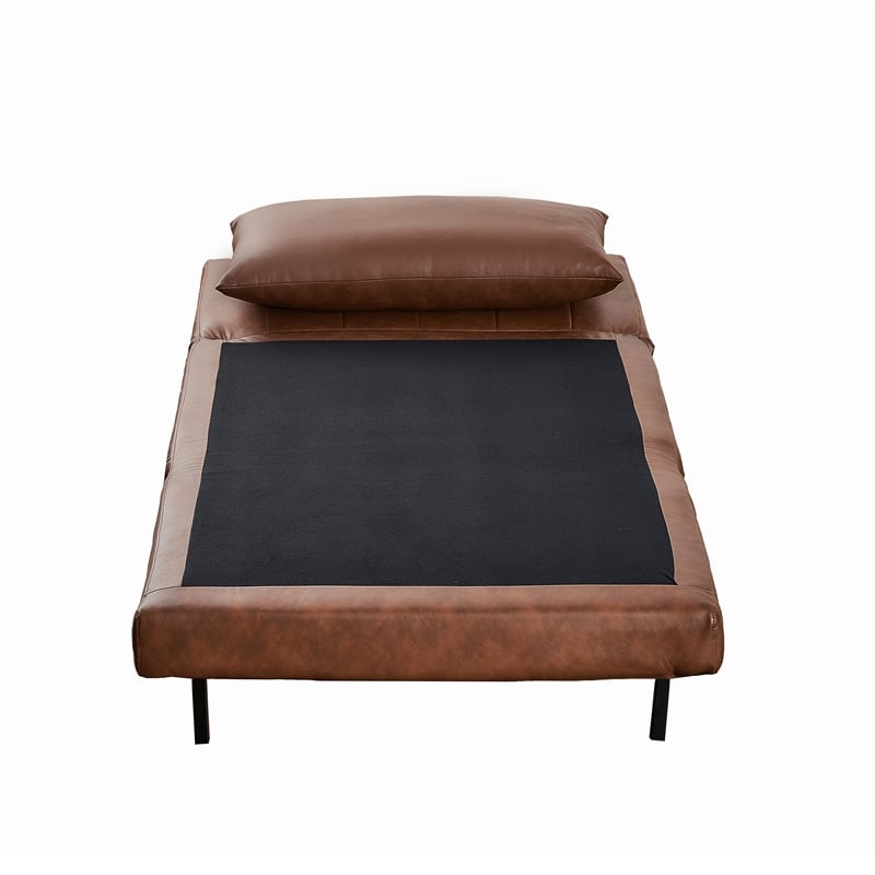 Convertible Tri-Fold Chair with Pillow and Hideaway Legs in Brown LeatherSoft