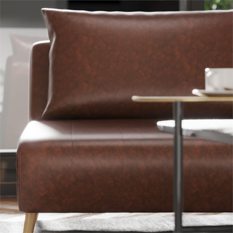 Convertible Tri-Fold Chair with Pillow and Hideaway Legs in Brown LeatherSoft