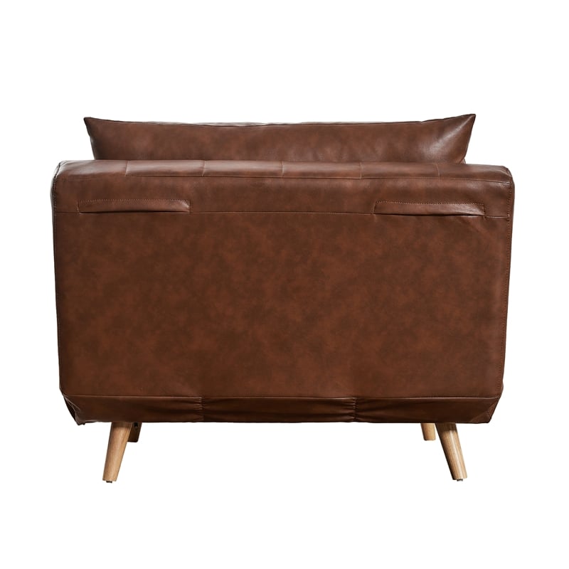 Convertible Tri-Fold Chair with Pillow and Hideaway Legs in Brown LeatherSoft