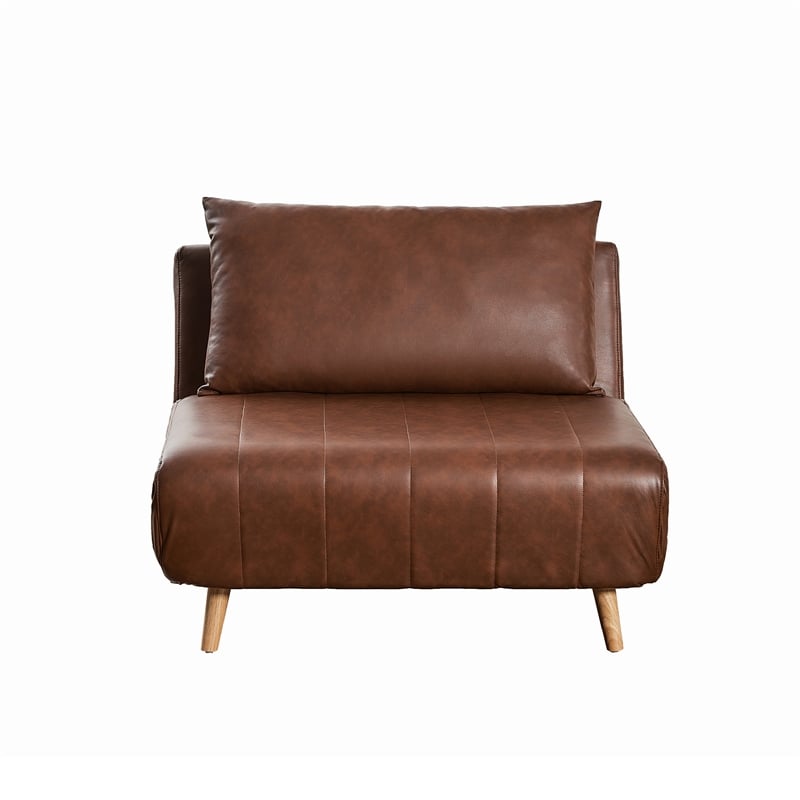 Convertible Tri-Fold Chair with Pillow and Hideaway Legs in Brown LeatherSoft
